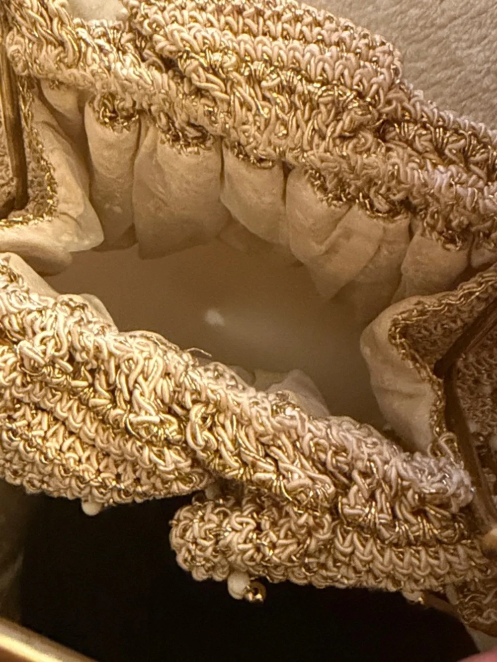 Beaded crochet Evening Clutch in Gold EUC , vintage 1940
